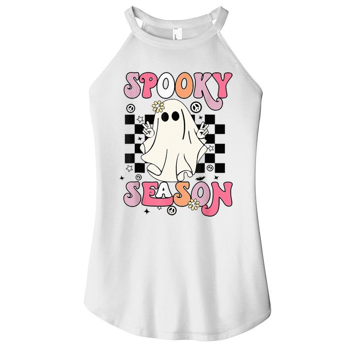 Retro Hippie Halloween Cute Ghost Spooky Season Funny Gifts Women's Perfect Tri Rocker Tank