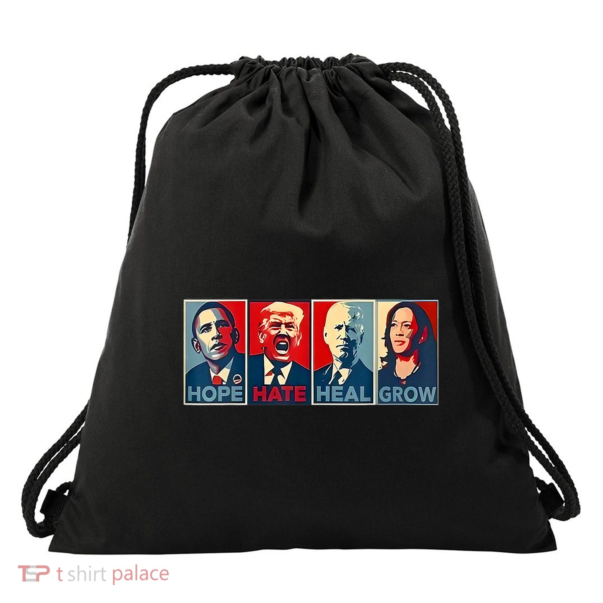 Retro Hope Hate Heal Grow Tees Hope Hate Heal Grow Drawstring Bag