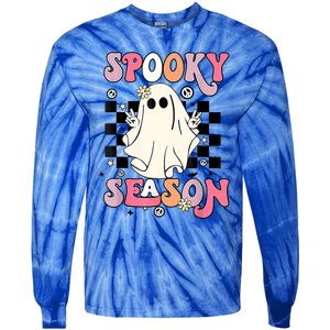 Retro Hippie Halloween Cute Ghost Spooky Season Funny Funny Gift Cool Gift Tie-Dye Long Sleeve Shirt