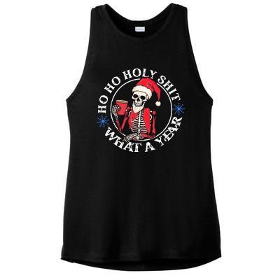 Retro Ho Ho Holy Shit What A Year Funny Skeleton Christmas Ladies PosiCharge Tri-Blend Wicking Tank