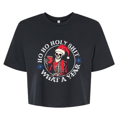 Retro Ho Ho Holy Shit What A Year Funny Skeleton Christmas Bella+Canvas Jersey Crop Tee