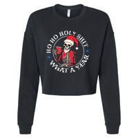 Retro Ho Ho Holy Shit What A Year Funny Skeleton Christmas Cropped Pullover Crew