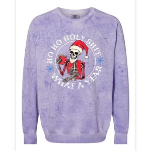 Retro Ho Ho Holy Shit What A Year Funny Skeleton Christmas  Colorblast Crewneck Sweatshirt