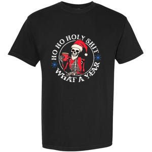 Retro Ho Ho Holy Shit What A Year Funny Skeleton Christmas  Garment-Dyed Heavyweight T-Shirt