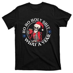 Retro Ho Ho Holy Shit What A Year Funny Skeleton Christmas  T-Shirt