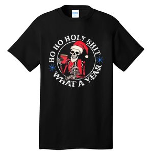 Retro Ho Ho Holy Shit What A Year Funny Skeleton Christmas  Tall T-Shirt