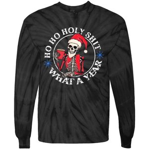 Retro Ho Ho Holy Shit What A Year Funny Skeleton Christmas  Tie-Dye Long Sleeve Shirt