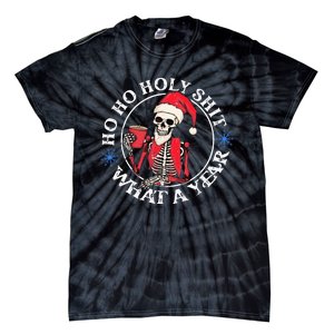 Retro Ho Ho Holy Shit What A Year Funny Skeleton Christmas  Tie-Dye T-Shirt