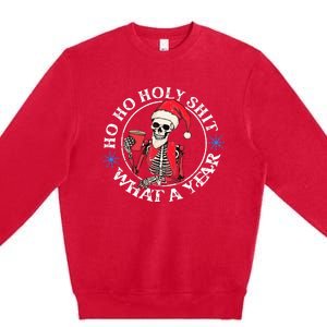 Retro Ho Ho Holy Shit What A Year Funny Skeleton Christmas  Premium Crewneck Sweatshirt