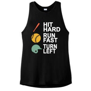 Retro Hit Hard Run Fast Turn Left Baseball Funny Sport Cool Gift Ladies PosiCharge Tri-Blend Wicking Tank