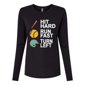 Retro Hit Hard Run Fast Turn Left Baseball Funny Sport Cool Gift Womens Cotton Relaxed Long Sleeve T-Shirt