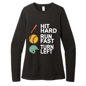 Retro Hit Hard Run Fast Turn Left Baseball Funny Sport Cool Gift Womens CVC Long Sleeve Shirt