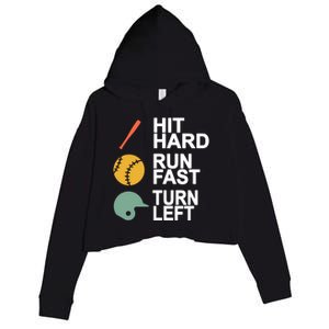 Retro Hit Hard Run Fast Turn Left Baseball Funny Sport Cool Gift Crop Fleece Hoodie