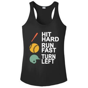 Retro Hit Hard Run Fast Turn Left Baseball Funny Sport Cool Gift Ladies PosiCharge Competitor Racerback Tank