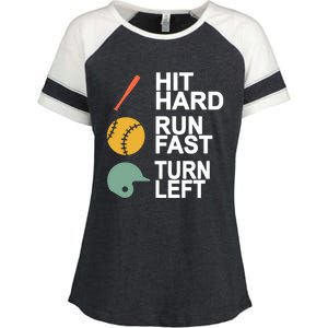 Retro Hit Hard Run Fast Turn Left Baseball Funny Sport Cool Gift Enza Ladies Jersey Colorblock Tee