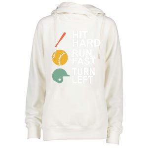 Retro Hit Hard Run Fast Turn Left Baseball Funny Sport Cool Gift Womens Funnel Neck Pullover Hood