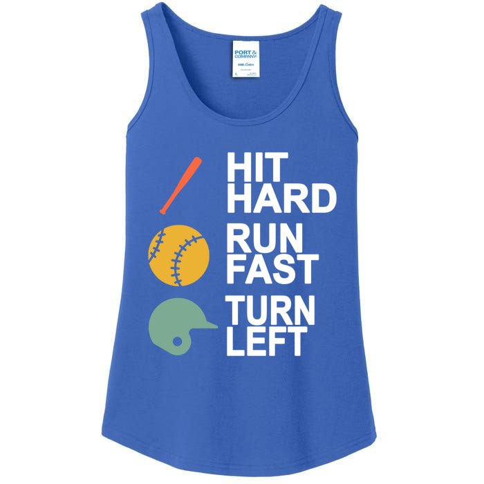 Retro Hit Hard Run Fast Turn Left Baseball Funny Sport Cool Gift Ladies Essential Tank