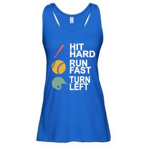 Retro Hit Hard Run Fast Turn Left Baseball Funny Sport Cool Gift Ladies Essential Flowy Tank