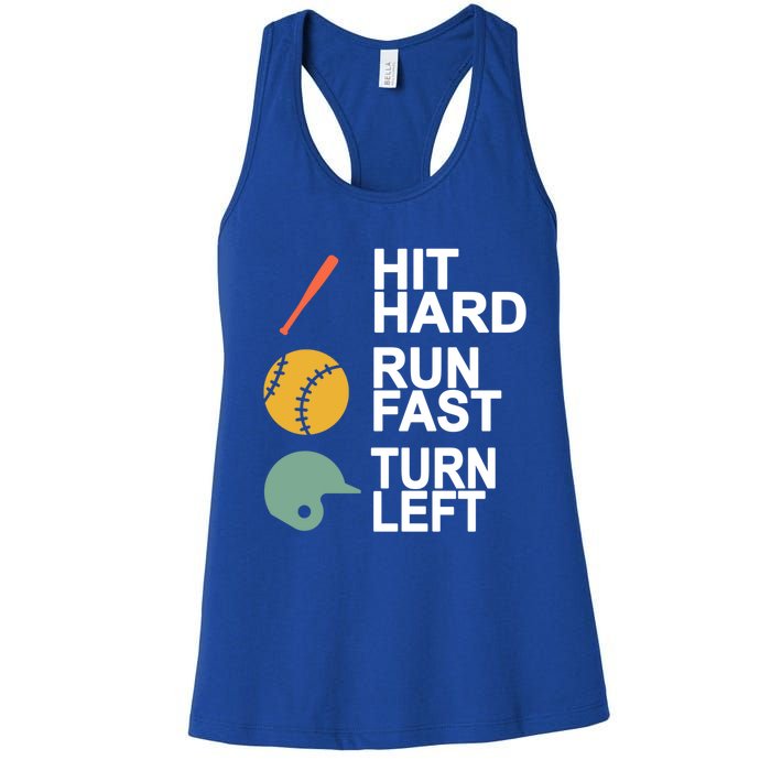 Retro Hit Hard Run Fast Turn Left Baseball Funny Sport Cool Gift Women's Racerback Tank