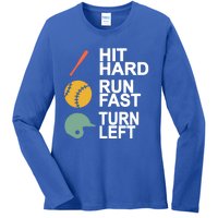 Retro Hit Hard Run Fast Turn Left Baseball Funny Sport Cool Gift Ladies Long Sleeve Shirt