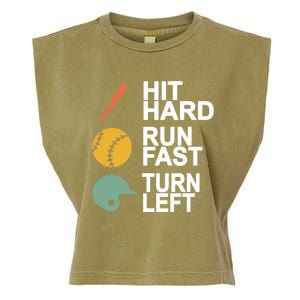 Retro Hit Hard Run Fast Turn Left Baseball Funny Sport Cool Gift Garment-Dyed Women's Muscle Tee