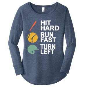 Retro Hit Hard Run Fast Turn Left Baseball Funny Sport Cool Gift Women's Perfect Tri Tunic Long Sleeve Shirt