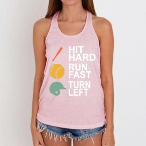 Retro Hit Hard Run Fast Turn Left Baseball Funny Sport Cool Gift Women's Knotted Racerback Tank