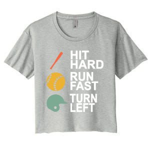 Retro Hit Hard Run Fast Turn Left Baseball Funny Sport Cool Gift Women's Crop Top Tee