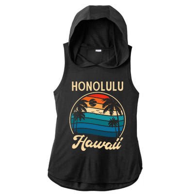 Retro Honolulu Hawaii Ladies PosiCharge Tri-Blend Wicking Draft Hoodie Tank