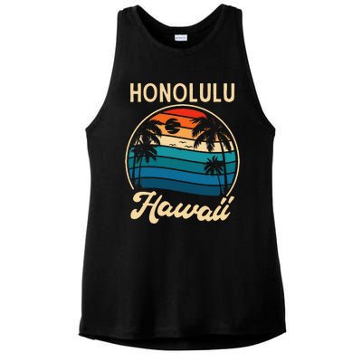 Retro Honolulu Hawaii Ladies PosiCharge Tri-Blend Wicking Tank