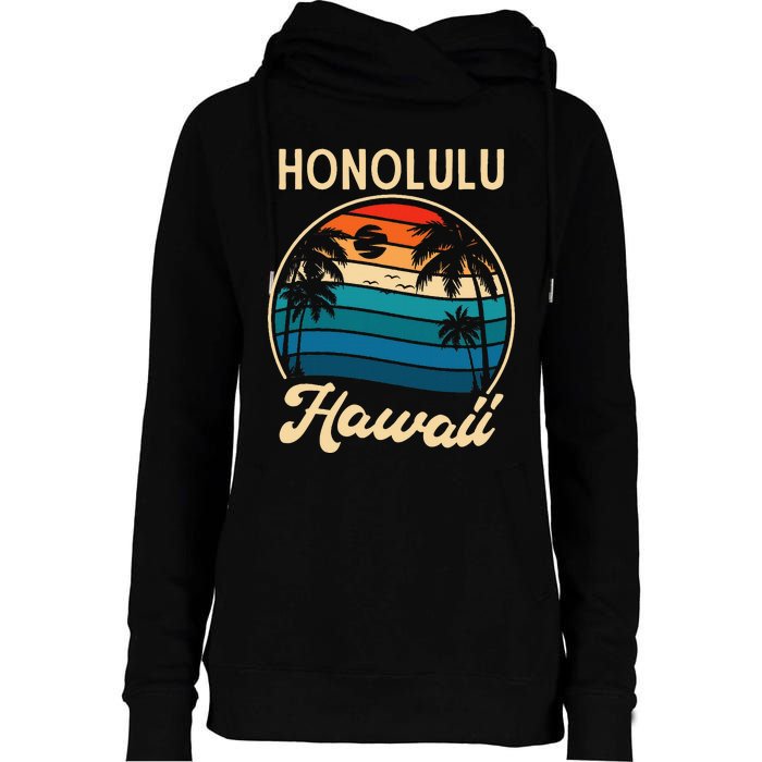 Retro Honolulu Hawaii Womens Funnel Neck Pullover Hood