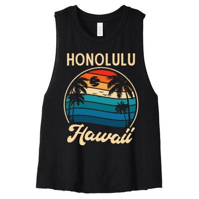 Retro Honolulu Hawaii Women's Racerback Cropped Tank