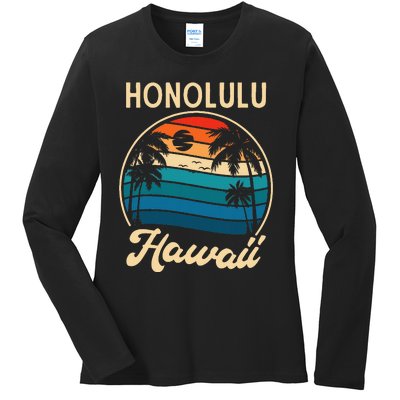 Retro Honolulu Hawaii Ladies Long Sleeve Shirt