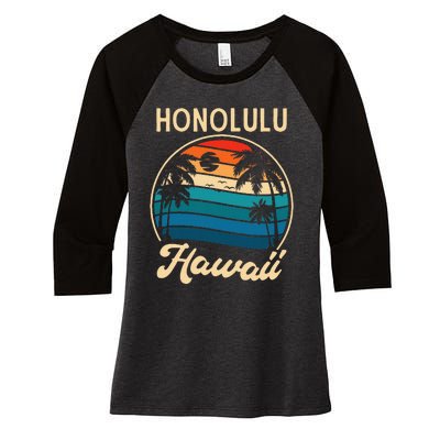 Retro Honolulu Hawaii Women's Tri-Blend 3/4-Sleeve Raglan Shirt