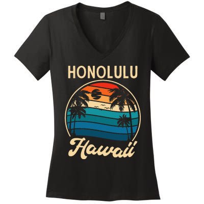 Retro Honolulu Hawaii Women's V-Neck T-Shirt