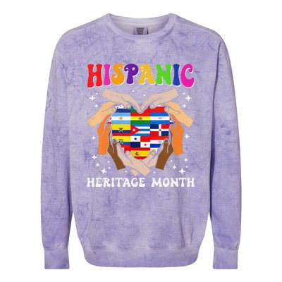 Retro Hispanic Heritage Month All Countries Heart Hand Gifts Gift Colorblast Crewneck Sweatshirt