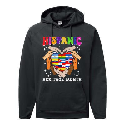 Retro Hispanic Heritage Month All Countries Heart Hand Gifts Gift Performance Fleece Hoodie