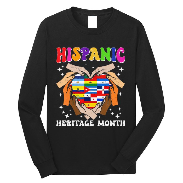 Retro Hispanic Heritage Month All Countries Heart Hand Gifts Gift Long Sleeve Shirt