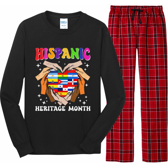 Retro Hispanic Heritage Month All Countries Heart Hand Gifts Gift Long Sleeve Pajama Set