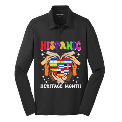 Retro Hispanic Heritage Month All Countries Heart Hand Gifts Gift Silk Touch Performance Long Sleeve Polo