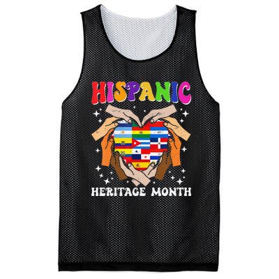 Retro Hispanic Heritage Month All Countries Heart Hand Gifts Gift Mesh Reversible Basketball Jersey Tank