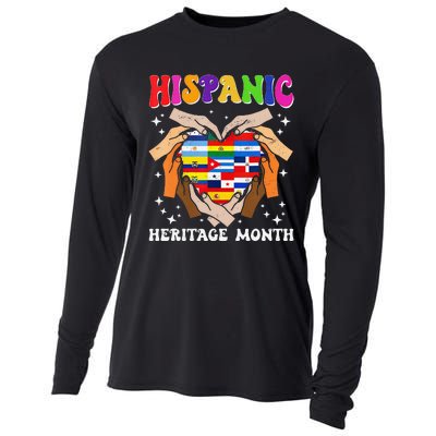 Retro Hispanic Heritage Month All Countries Heart Hand Gifts Gift Cooling Performance Long Sleeve Crew