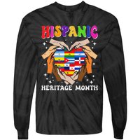 Retro Hispanic Heritage Month All Countries Heart Hand Gifts Gift Tie-Dye Long Sleeve Shirt