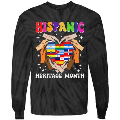 Retro Hispanic Heritage Month All Countries Heart Hand Gifts Gift Tie-Dye Long Sleeve Shirt