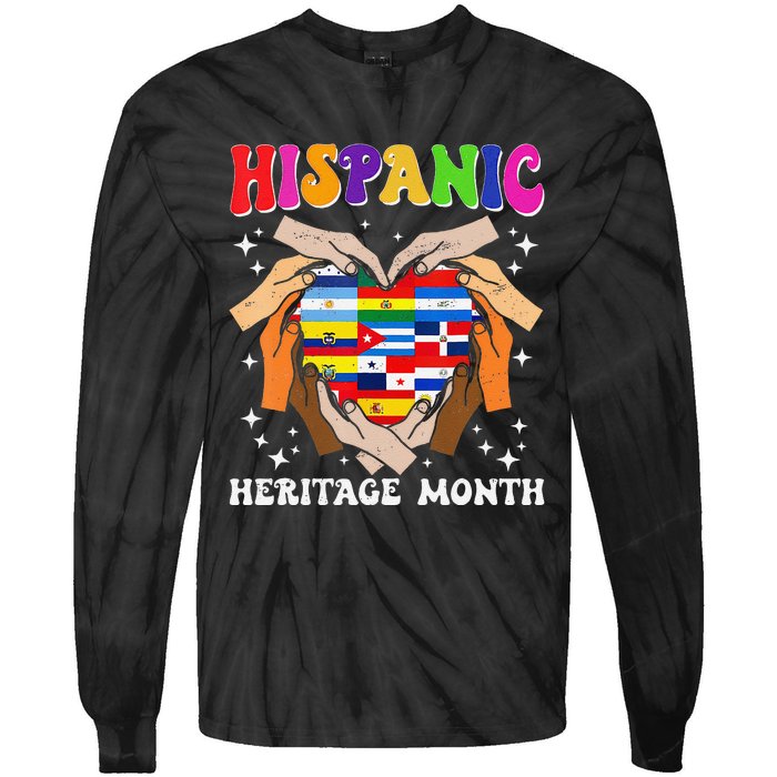 Retro Hispanic Heritage Month All Countries Heart Hand Gifts Gift Tie-Dye Long Sleeve Shirt