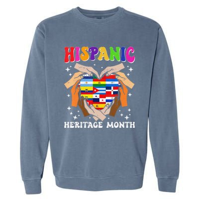 Retro Hispanic Heritage Month All Countries Heart Hand Gifts Gift Garment-Dyed Sweatshirt