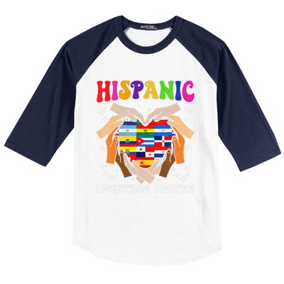 Retro Hispanic Heritage Month All Countries Heart Hand Gifts Gift Baseball Sleeve Shirt