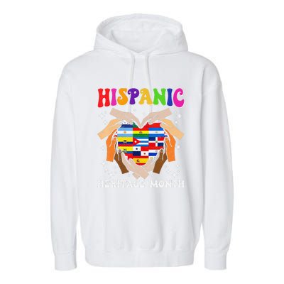 Retro Hispanic Heritage Month All Countries Heart Hand Gifts Gift Garment-Dyed Fleece Hoodie