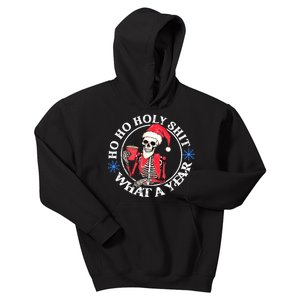 Retro Ho Ho Holy Shit What A Year Funny Skeleton Christmas Kids Hoodie