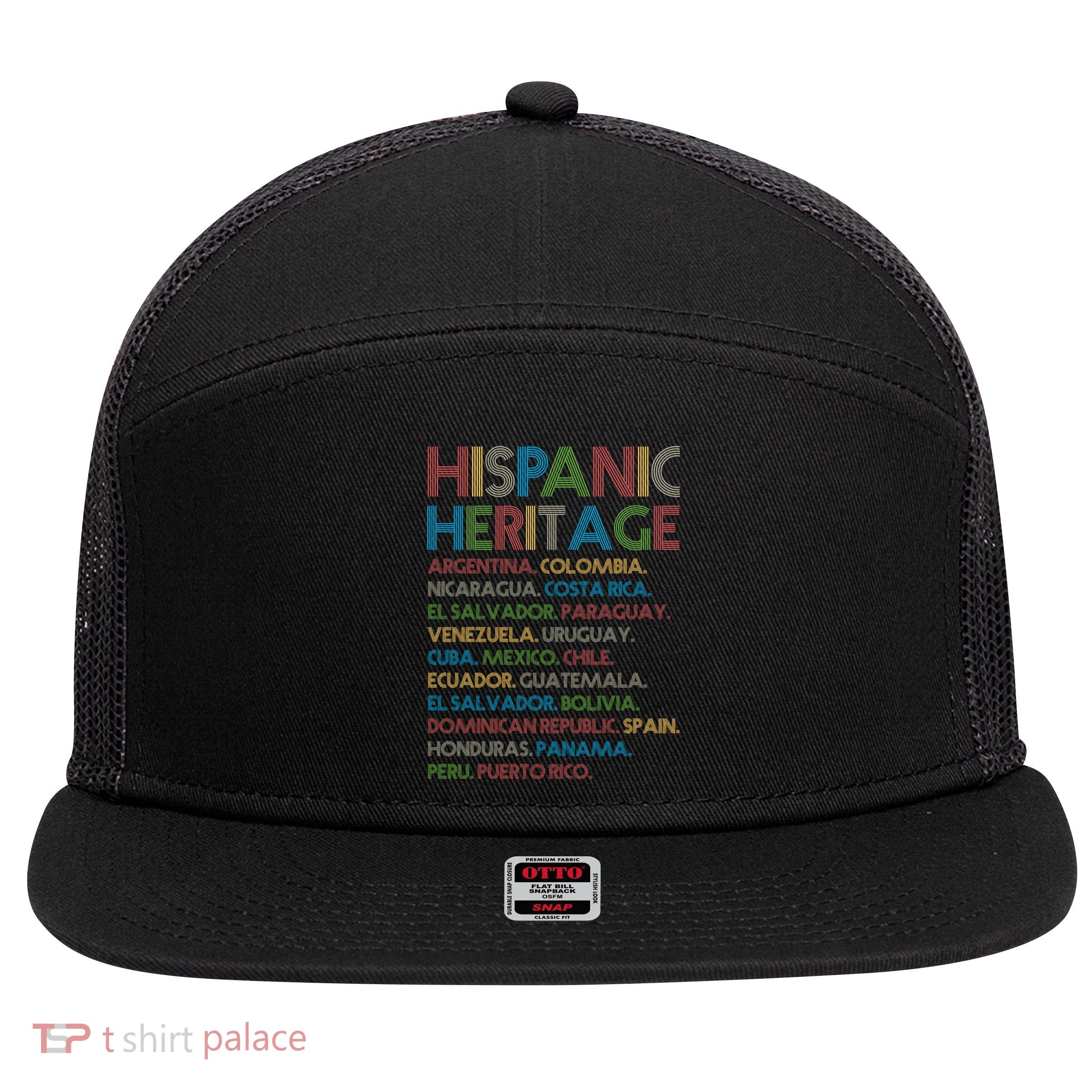 Retro Hispanic Heritage Month Countries 7 Panel Mesh Trucker Snapback Hat